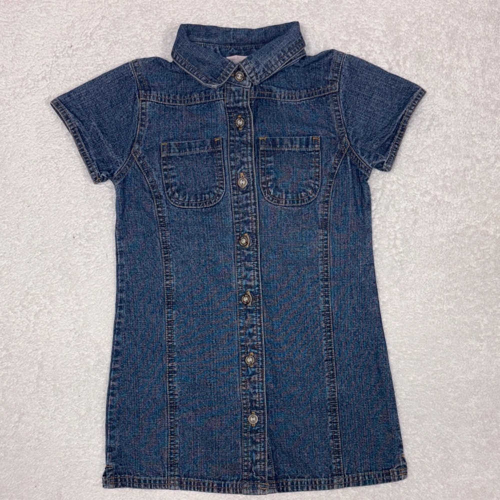 Vintage just FRIENDS Blue Denim Jean cotton shirt dress small 4